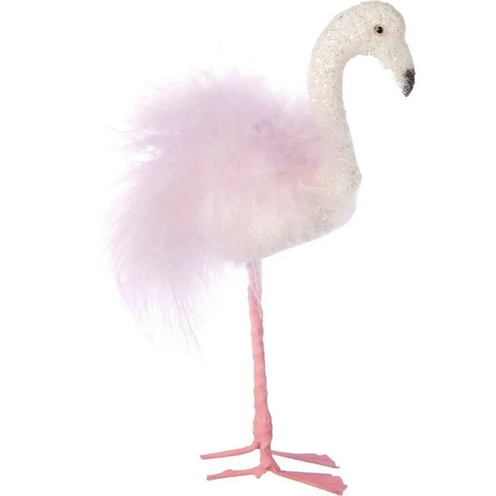 Silver Tree Pink Glittery Feathered Pink Flamingo Ornament Coastal NWT